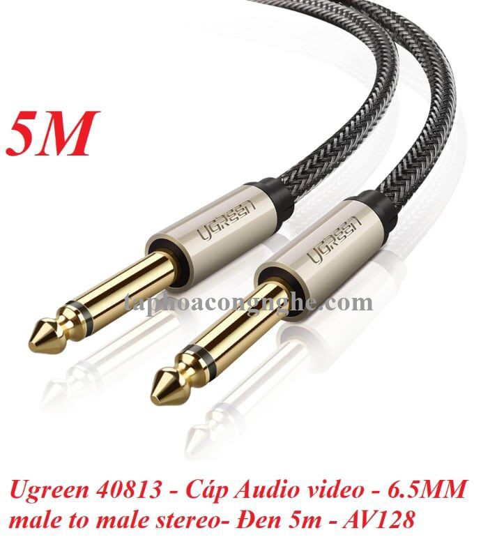 Ugreen 40813 5M 6.35mm màu Đen Cáp âm thanh 2 đầu 6.5mm dương cao cấp AV128 30040813